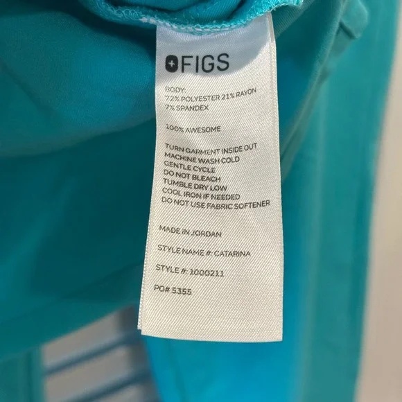 FIGS Scrub Set Womens L Catarina Top Zamora Jogger Pants Teal Blue Drawstring - Picture 3 of 8